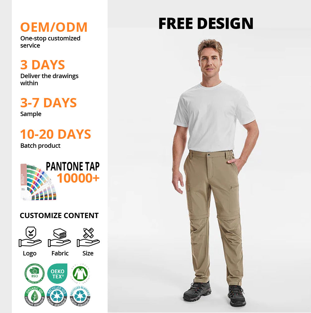 Men's Outdoor Convertible Hiking Pants Four-way Stretch Tear Resistance Lightweight Zip Breathable Water Resistant Cargo Pants
