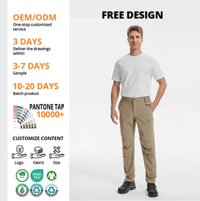Men's Outdoor Convertible Hiking Pants Four-way Stretch Tear Resistance Lightweight Zip Breathable Water Resistant Cargo Pants